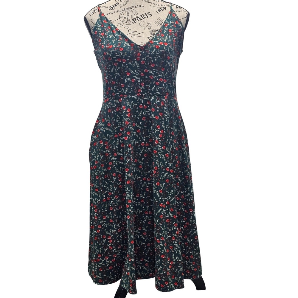 Socialite Womens Teal Red Floral Midi Dress V-Neck Strappy Crossover Back Size L